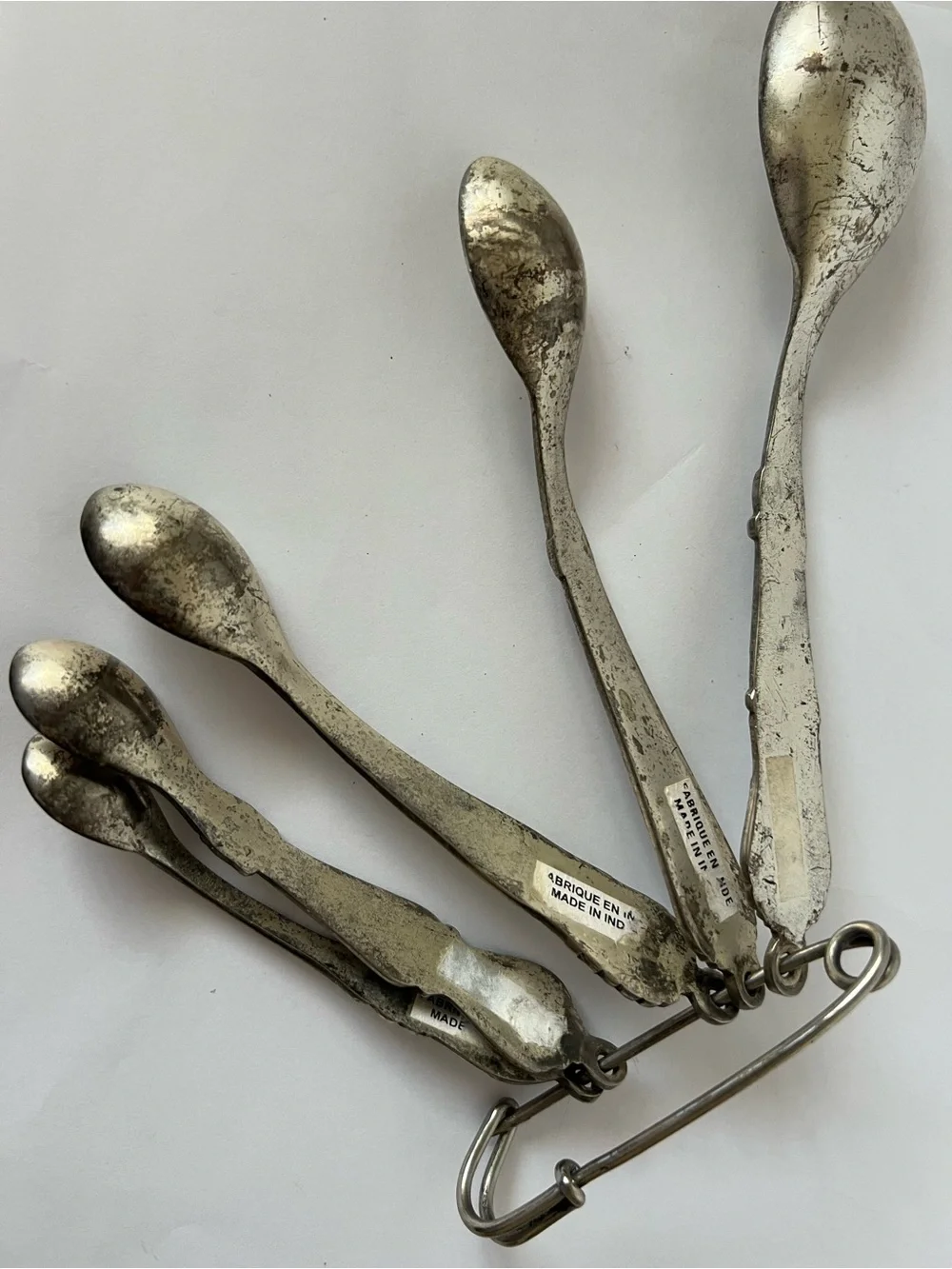 Vintage Ornate Measuring Spoon Set 5 piece Made in India on Original Safety Pin